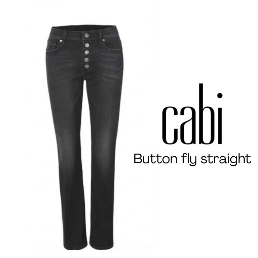 CAbi Button Fly Straight Jeans 4149 Carbon Grey Size 4